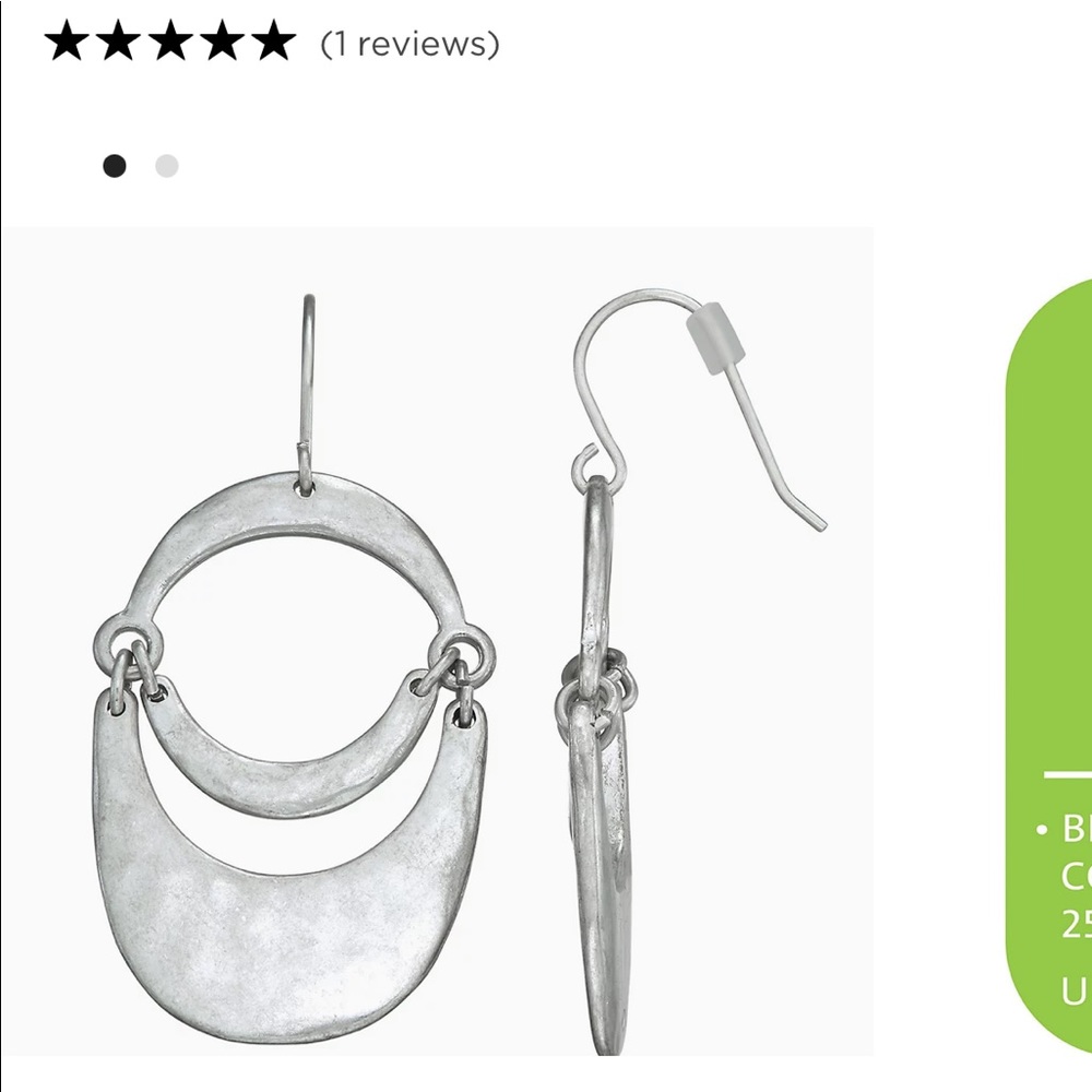 Bella Uno Silver Curved Drop Earrings NWT